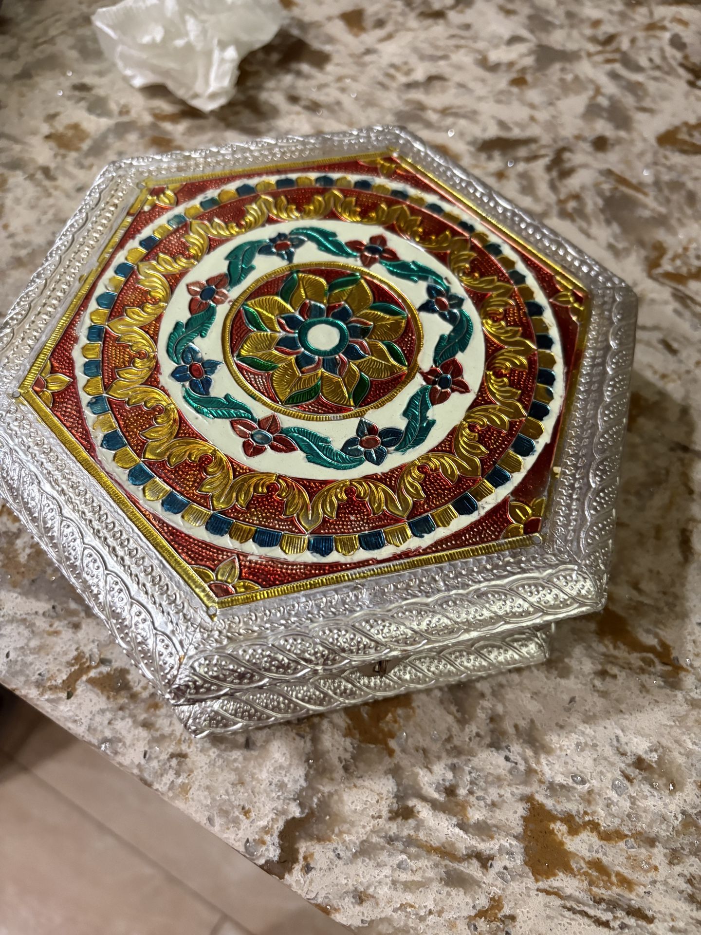 Beautiful Antique Designer storage/ jewelry metal box with 4 compartments
