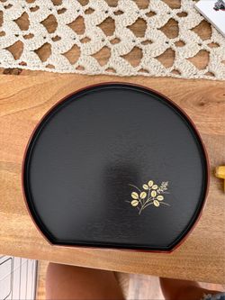 Black half moon Serving Tray Floral Pattern Made in Japan 7B-007