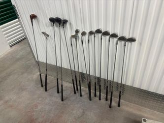 Set of 14 golf clubs 3 drivers 1 wood vintage driver. Ping putter. And 1 thru 9 clubs. $100 for all