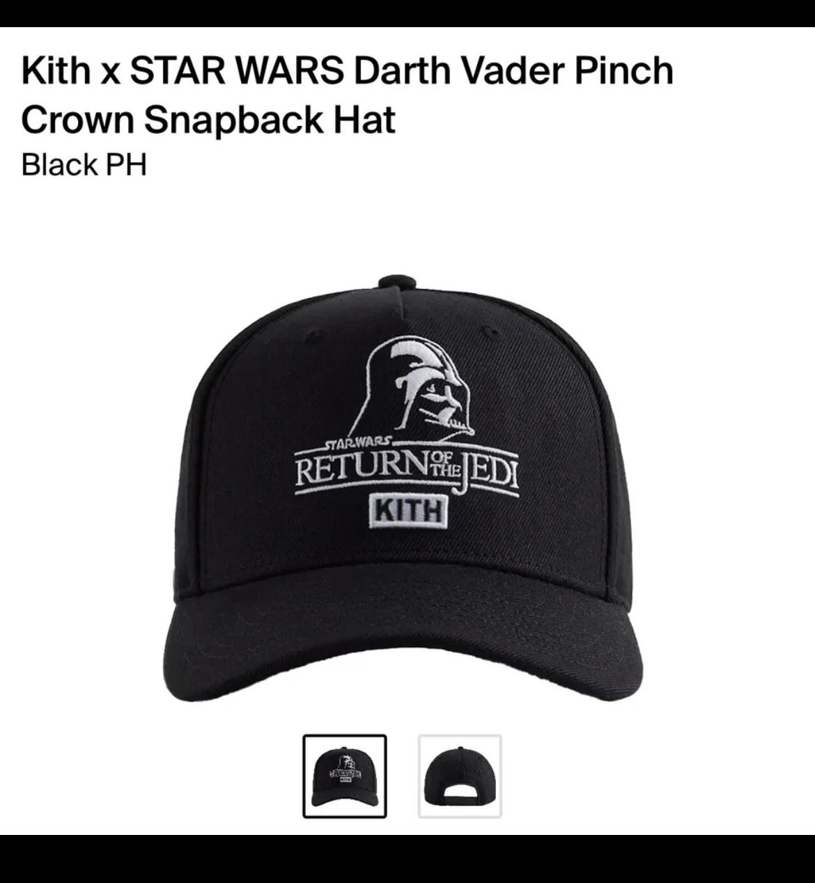 KITH x STAR WARS Darth Vader Pinch Crown Snapback Hat