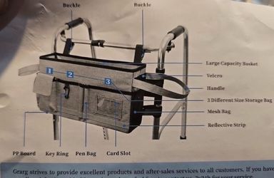 Foldable walker basket, walker tote, walker bag, walker accessories, walker bag organizer, elderly color gray