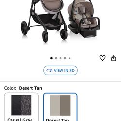 Evenflo Pivot Modular Travel System with LiteMax Infant Car Seat with Anti-Rebound Bar (Desert Tan)