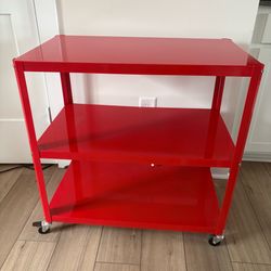 Urban Outfitters Home Red Metal 3 Tier Rolling Shelf Cart