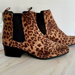 Leopard Print Ankle Boots, Size 11