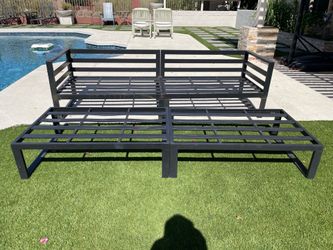 Metal patio bench with table