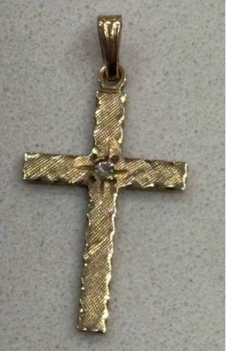 Vintage 14k Yellow Solid Gold Cross with Diamond Pendant Charm