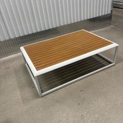 Outdoor Patio Aluminum Coffee Table In White Natural By Modway…  43” wide.  32” depth , 14” high . $150.. 