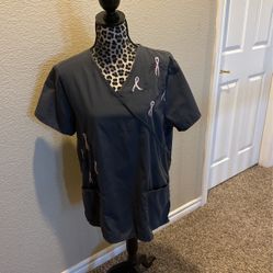 Scrub Top, Breast Cancer, Size M, $5