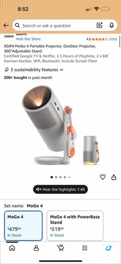 XGIMI MoGo 4 Portable Projector, Outdoor Projector, 360°Adjustable Stand brand new