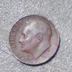 1982 P Roosevelt Dime Double Cud Error