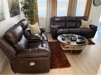 Leather Sofa and Loveseat Set Full Recliner w/ USB