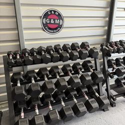 Top quality ⭐️New pair of 5,10,15,20,25,30,35,40,45,50,55,60lb rubber dumbbells with rack. $958