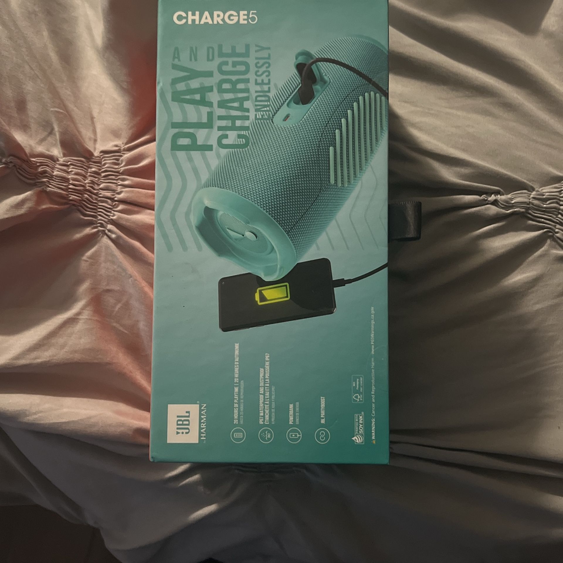 JBL Charge 5 Portable Wireless Bluetooth Speaker with IP67 Waterproof + USB-C Adapter + Microfiber Cloth