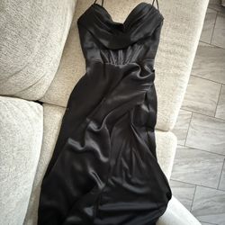 Satin Black Long Corset Dress With slit On The Side
