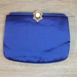 Vintage 1950's Mel-Ton Blue Satin Jewel Clasp Clutch Purse