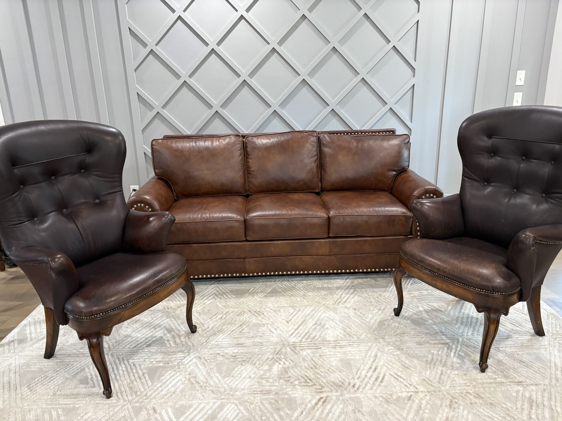 Brown Leather Couch - 3 Pieces
