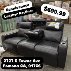 Renaissance Leather Sofa With Drop Down Table 