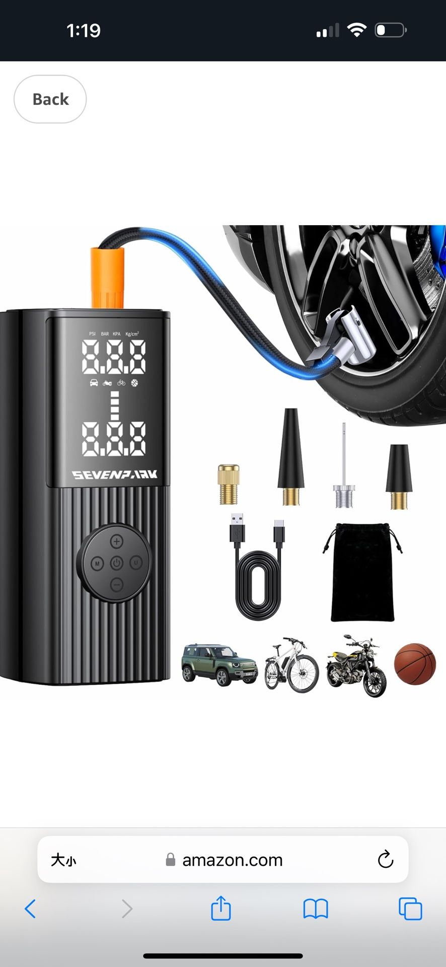 Tire Inflator Portable Air Compressor - 150PSI & 20000mAh Portable Air Pump, Accurate Pressure LCD Display, 3X Fast Inflation for Cars, Bikes & Motorc