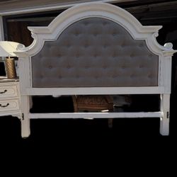 Elegant Upholstered Queen Headboard & Bed Frame – French Country Style