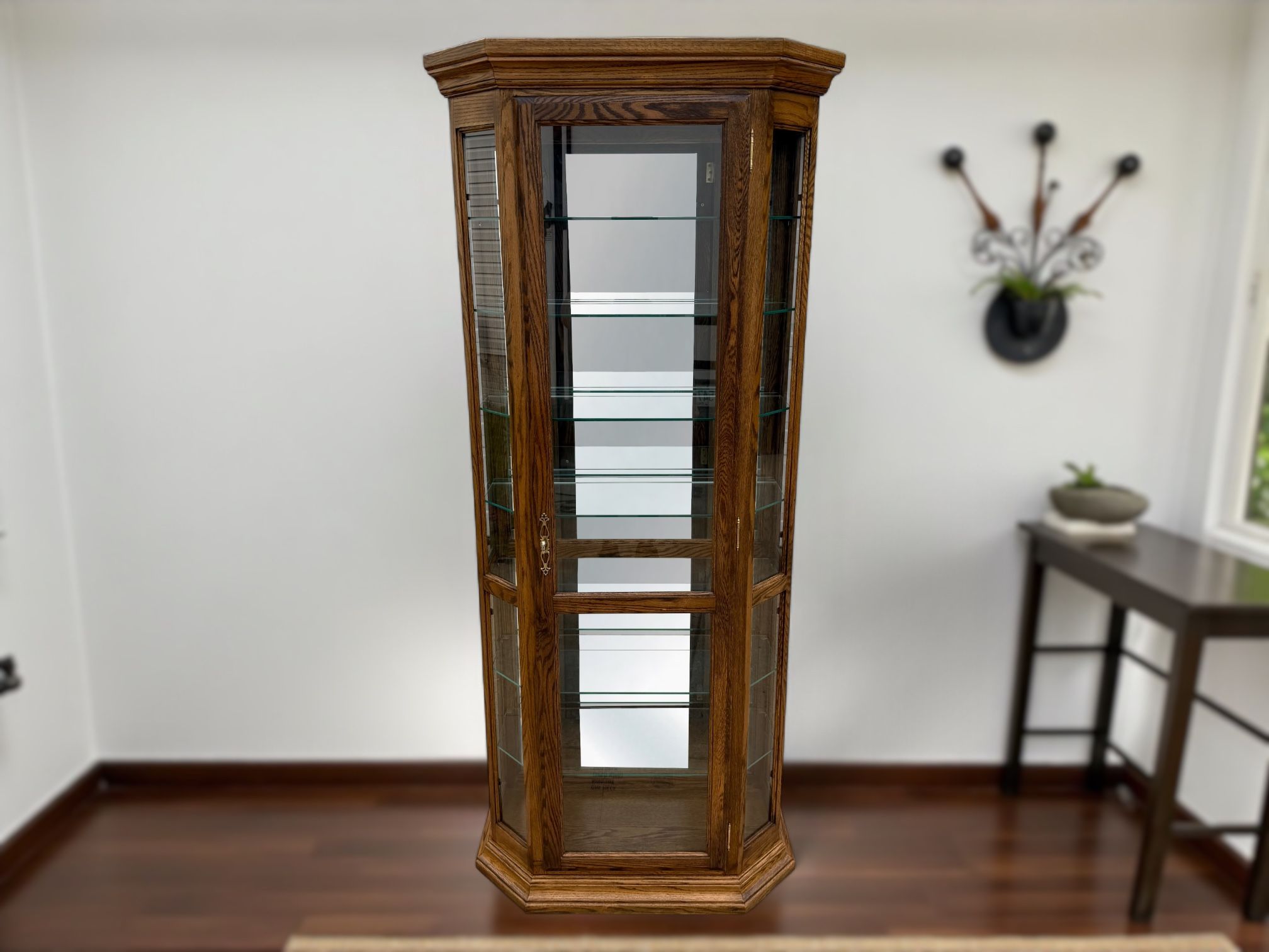 Brown Oak Wood Curio Cabinet
