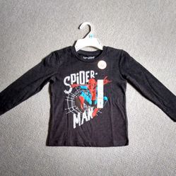 BRAND NEW WITH TAG BOYS LONG SLEEVE MARVEL SPIDER-MAN CHARCOAL HEATHER GRAY CREW NECK COLLECTIBLE T-SHIRT SIZE 5T