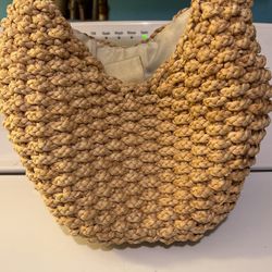 100%Cornhusk Straw Bag With Leather Handle
