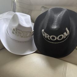 Bride & Groom Hats For Wedding , Shower, Engagement Or Rehearsal Dinner 