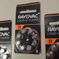 (3) PACKS OF (8) PACK RAYOVAC BATTERIES SIZE 13, NEW UNOPENED