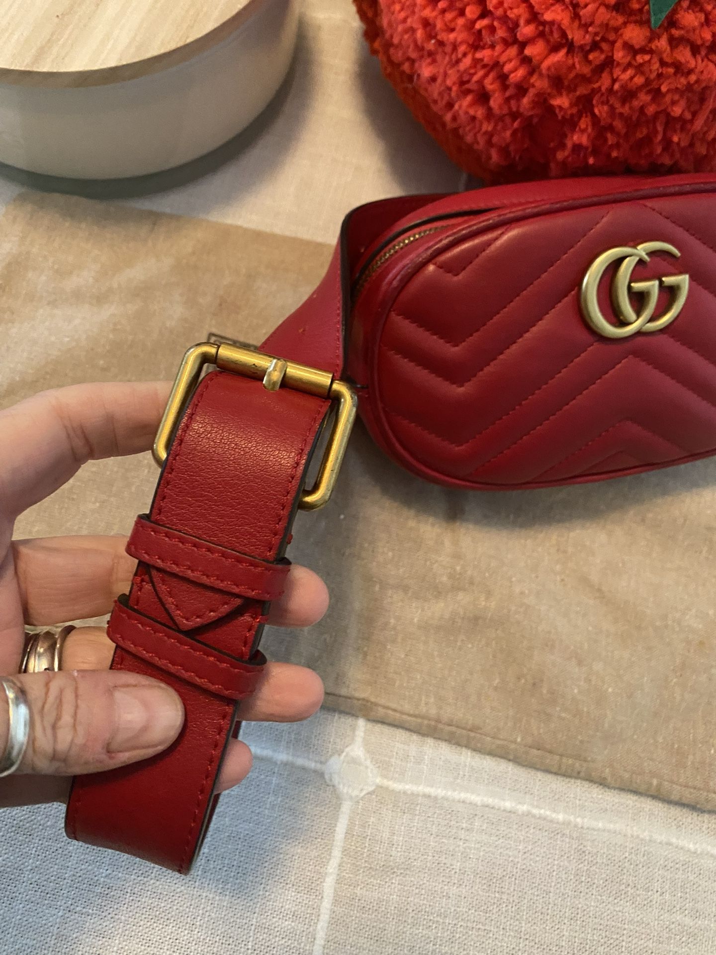 Authentic Gucci Marmont Belt Bag Bum Fanny Sling Heart Red Leather Dustbag