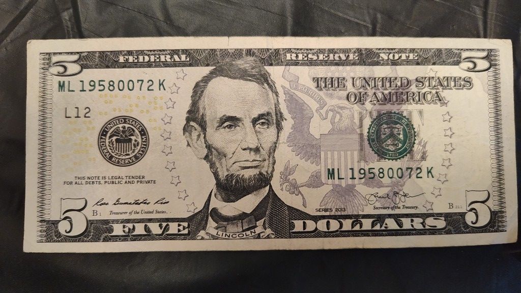 Birthday Note $5 bill. 7/2/1958