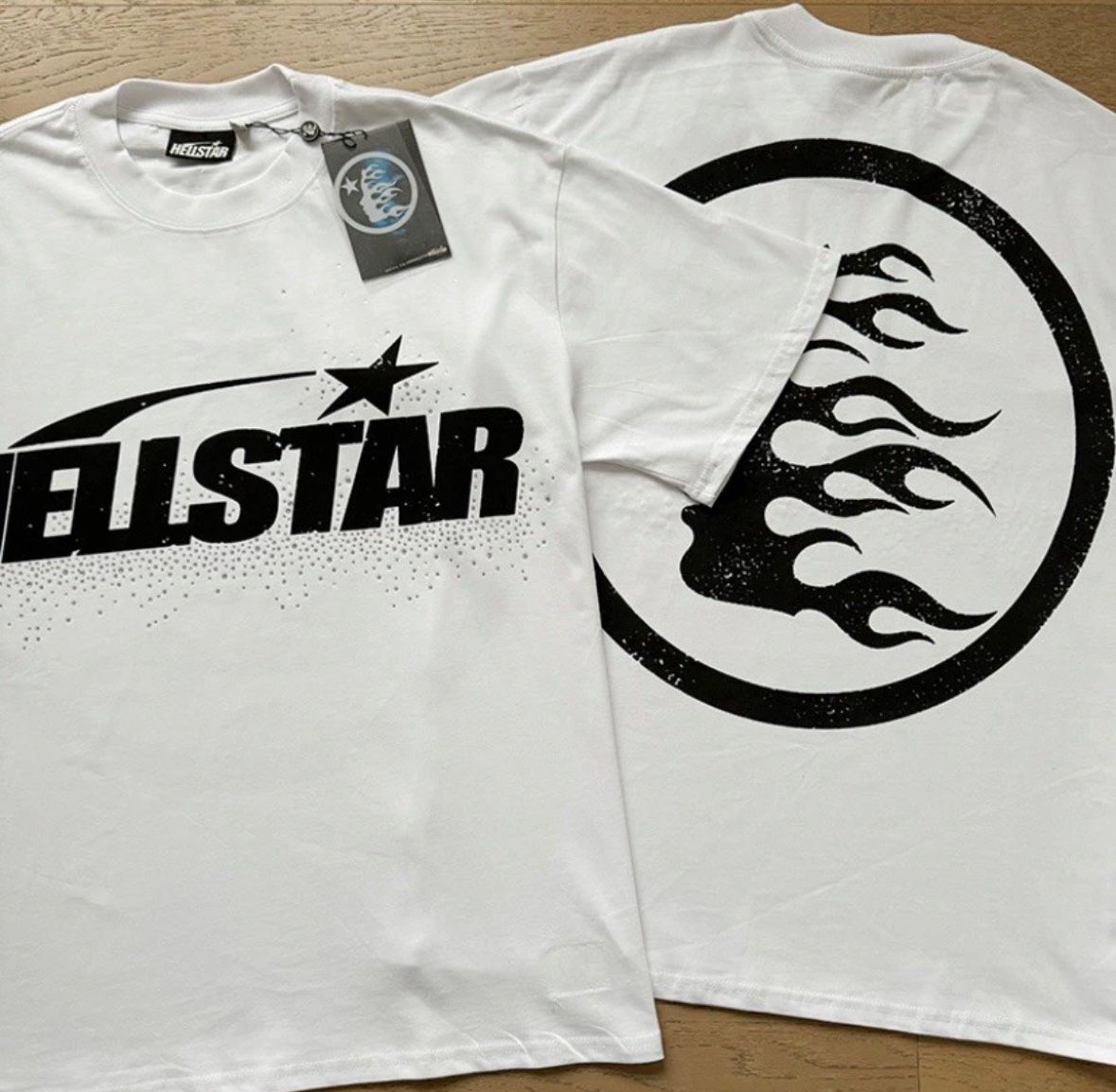 HELLSTAR White/Black With Rime stones Classic Logo T-Shirt MEDIUM [Capsule 10]