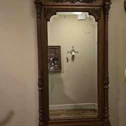 Antique carved wood mirror 64x32