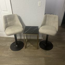 💺 Set: 2 Modern Swivel Bar Stools + Black Marble Accent Table