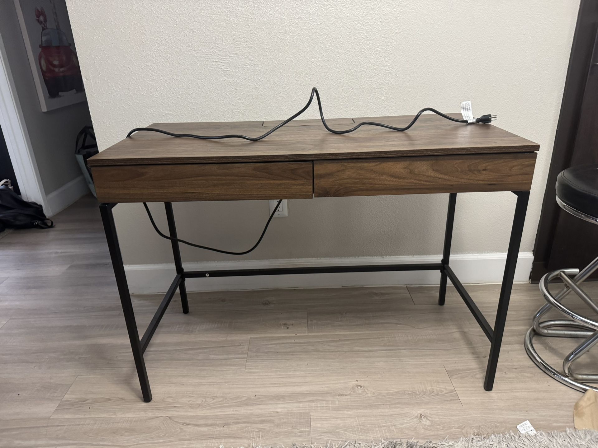Wood Office Computer Desk with Power Outlets and USB Ports