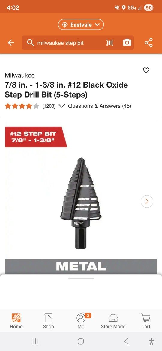 Milwaukee
7/8 in. - 1-3/8 in. #12 Black Oxide Step Drill Bit (5-Steps)