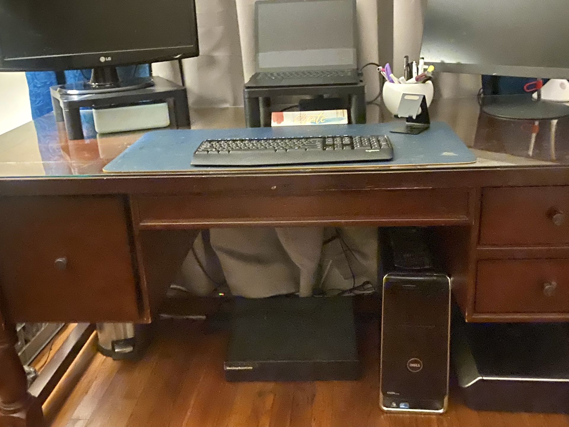 Matching Solid Wood Desk And Filing Cabinet