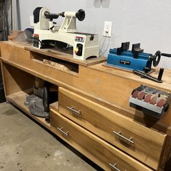 Lathe / Chop Saw With Rolling Cabinet 