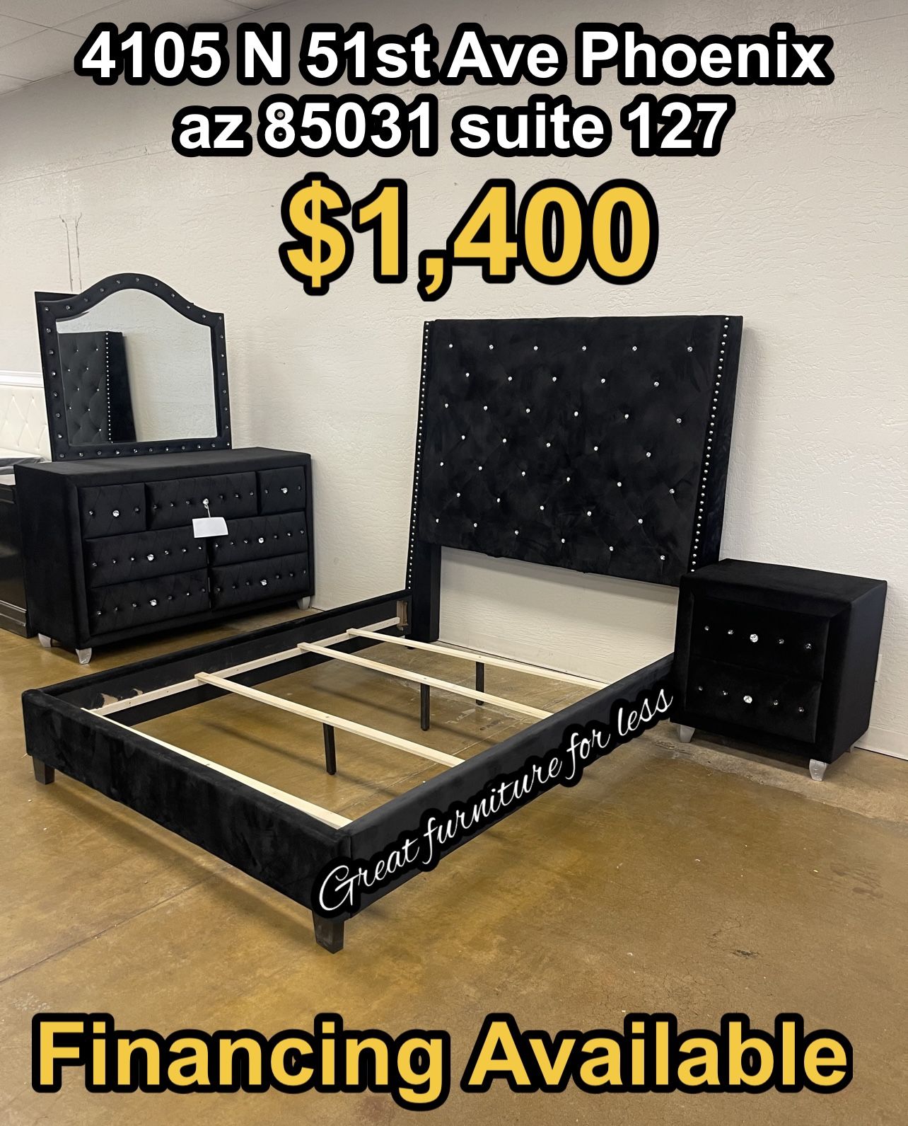 4 PCs Queen Size Bedroom Set Include Bed Frame Dresser Mirror And 1 Nightstand Brand New 