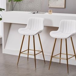 New Bar Stools with Gold Legs, Set of 2 Counter Height Stools for Kitchen Island, 29 Inch Modern Barstools with Swivel Leveling Feet, White