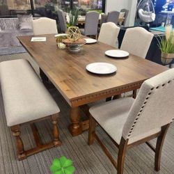 Real Wood Dining Tables 4 Chairs and Benchs With İnterest Free Payment Options Regent