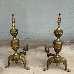 Vintage Neoclassical Style Brass Andirons