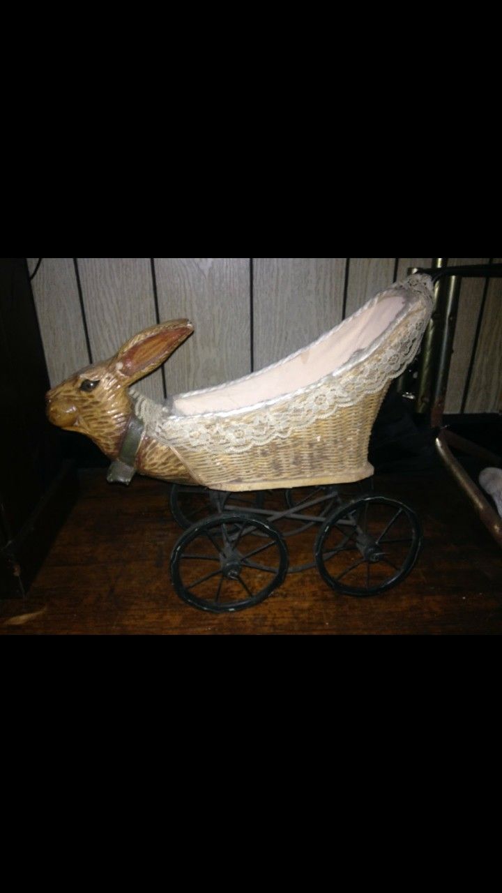 Antique rabbit basket/baby-doll stroller