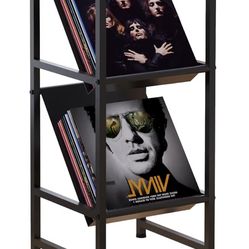 Conceptual Design Vinyl Record Storage, 2 Tier Black Metal Record Holder, Stylish Storage Solution for Your Collection