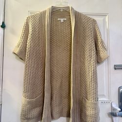 Banana Republic Womens Open Cardigan Brown Chunky Short Sleeve Wool Size M