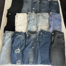 Lot Of 15 Pairs Skinny Straight Distressed Mid High Rise Denim Jeans Sz 4 6 8 9