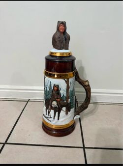 Decorative Ceramic Beer Stein with Figural Lid