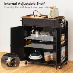 Kitchen Island with Power Outlet, Storage Island with Spice Rack and Drawer, Rolling Kitchen Cart on Wheels, for Home, Dining Room, Rustic Brown and B