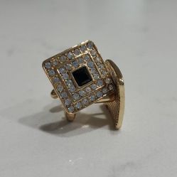 Set Of Gold & Black Cuff Links With Rhinestones