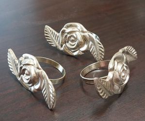 Vintage solid brass rose napkin rings  (Set of 3)
