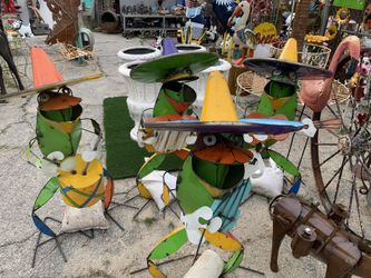 Handcrafted Garden Decor Yard Art set of 4 Frogs Mariachi Band 5 ft tall $650 firm